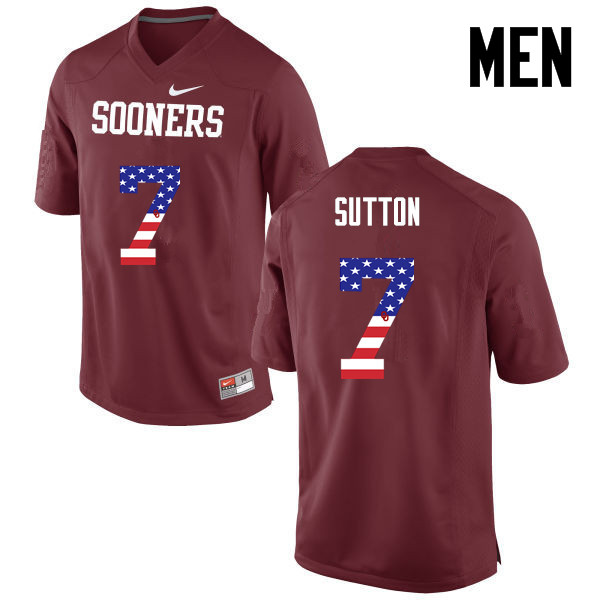 Oklahoma Sooners #7 Marcelias Sutton College Football USA Flag Fashion Jerseys-Crimson